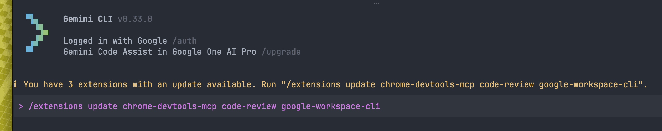 Gemini CLI v0.33 success