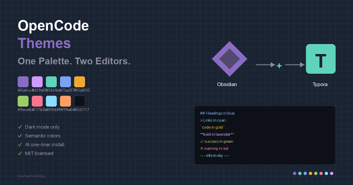 Thumbnail of OpenCode Themes: One Color Palette, Two Editors