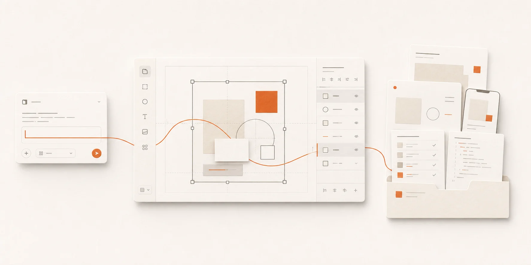 A prompt flowing into a Clean Design canvas and portable handoff